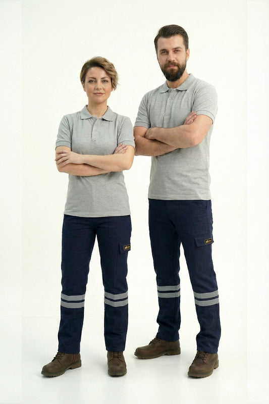 Lacivert 16/12 Gabardin Kumaş İş Pantolonu-3cm Çift Sıra Reflektörlü