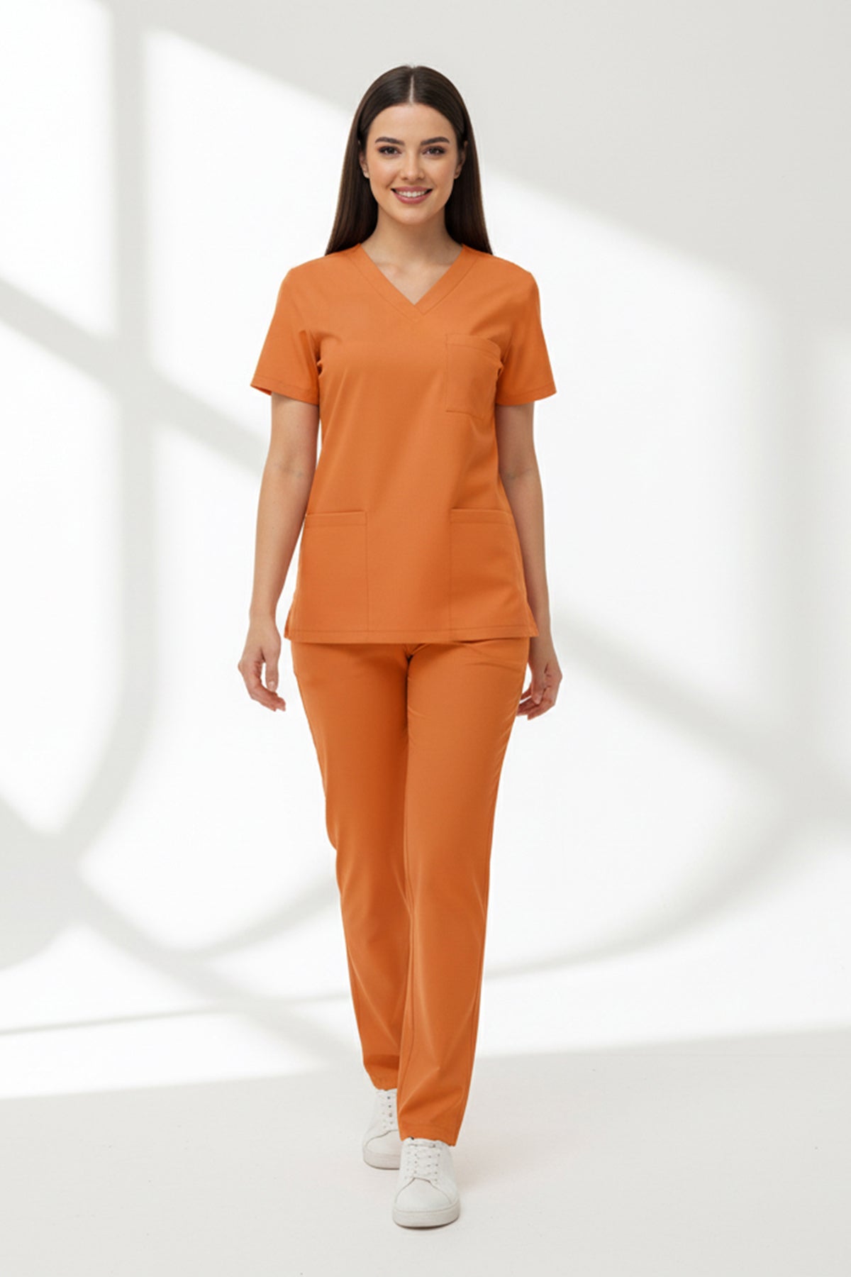 Orange Ochre Dr. Greys Doktor Hemşire Medikal Scrubs Takım Lüks Likralı Kumaş