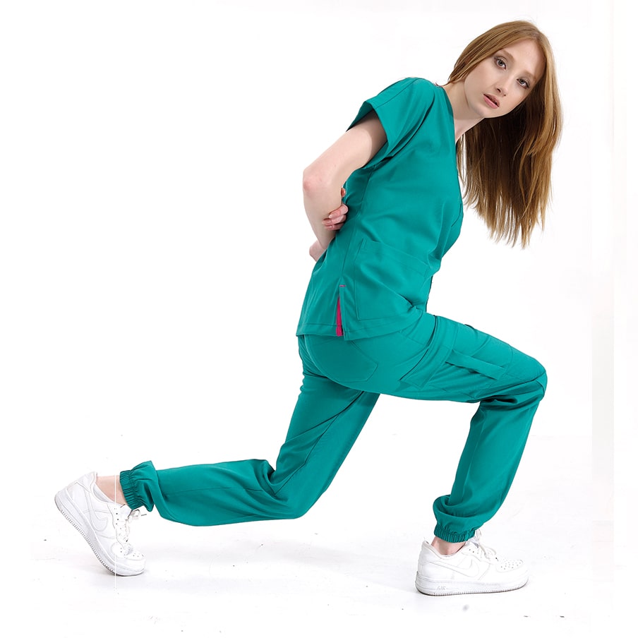Ameliyathane Yeşili Jogger Doktor Hemşire Medikal Scrubs Takım Lüks Likralı Kumaş