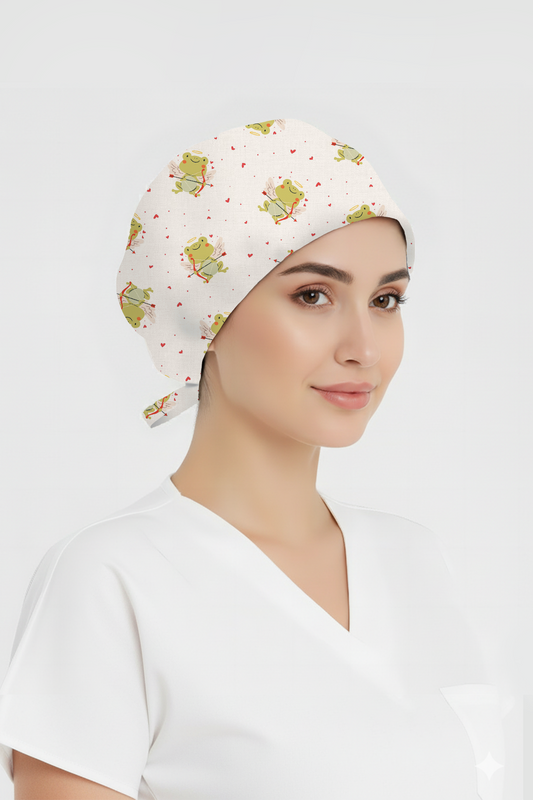 Aşk Kurbağası Desenli Bone (Cotton Likra Kumaş)
