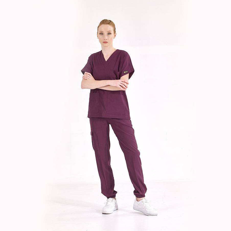 Mürdüm Jogger Doktor Hemşire Medikal Scrubs Takım Lüks Likralı Kumaş