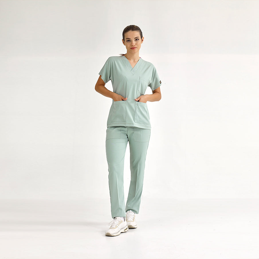 Mint Yeşili Dr. Greys Doktor Hemşire Medikal Scrubs Takım Lüks Likralı Kumaş