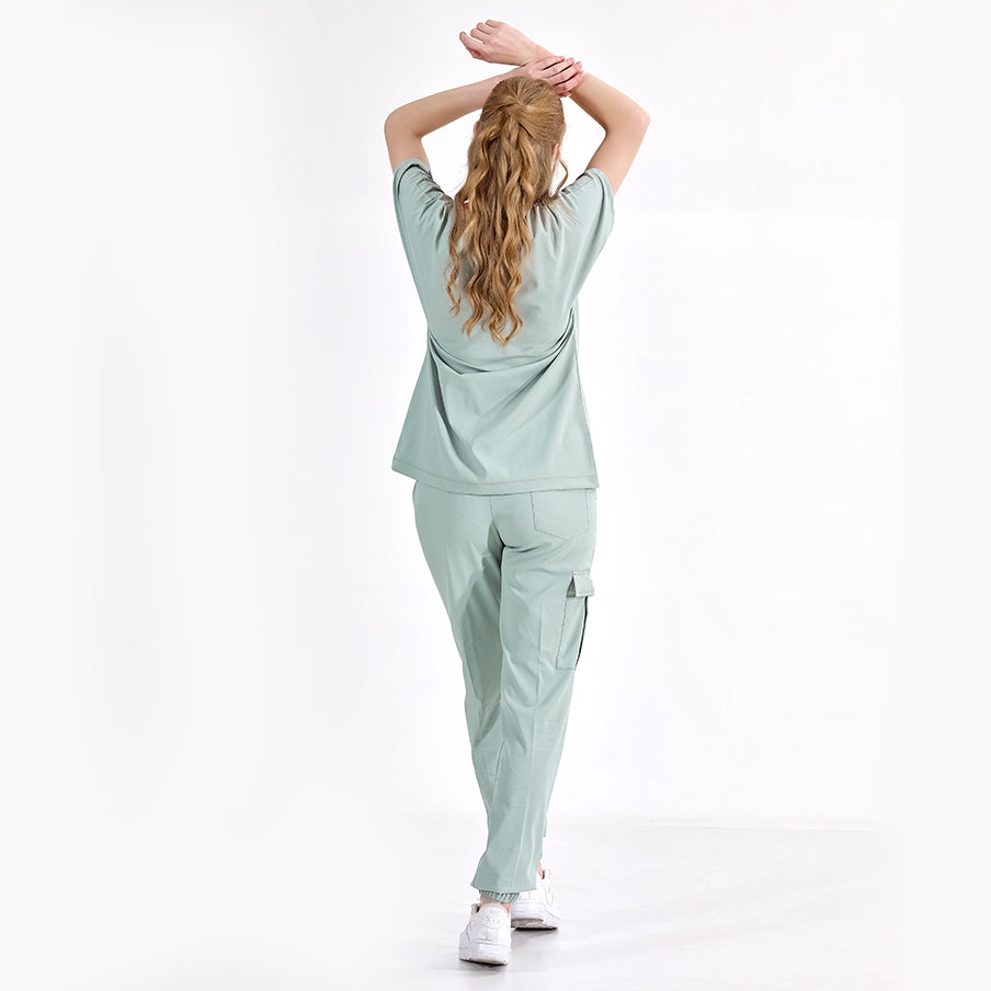 Mint Yeşili Jogger Doktor Hemşire Medikal Scrubs Takım Lüks Likralı Kumaş