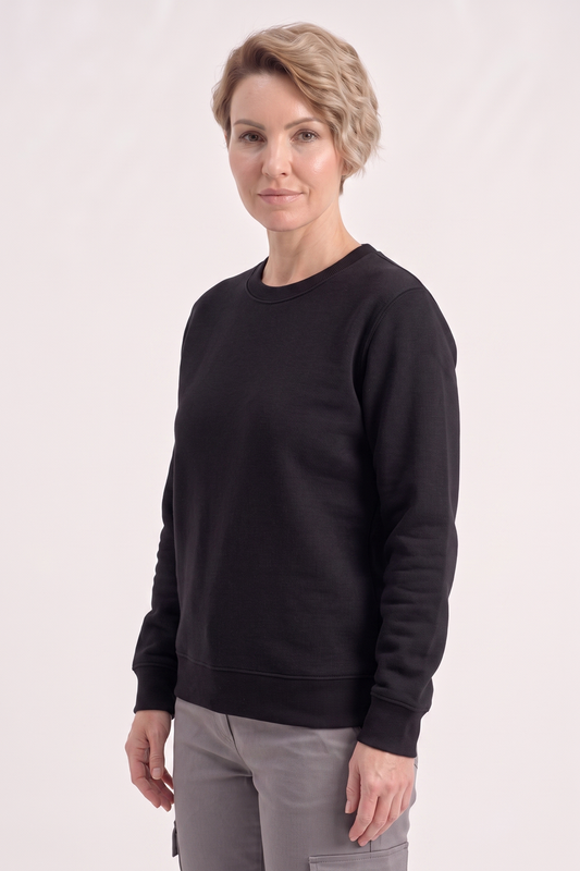 Siyah Yuvarlak Yaka İş Sweatshirt 2 İplik