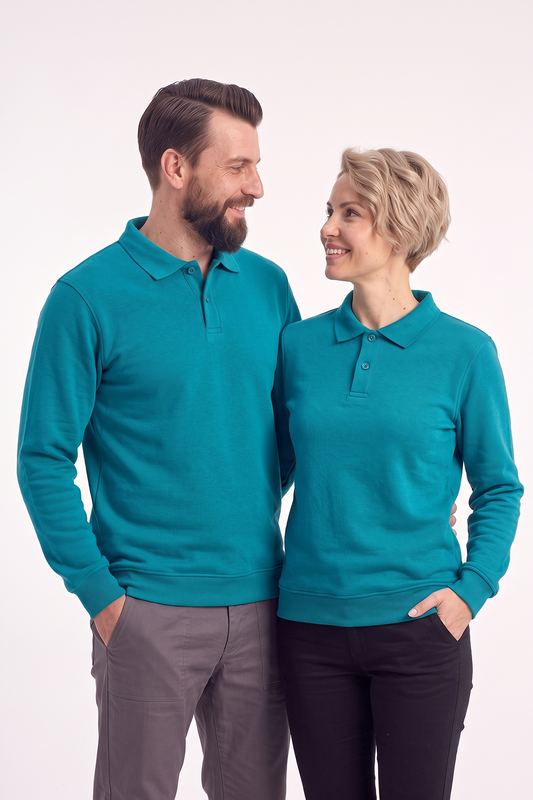 Turkuaz Polo Yaka İş Sweatshirt 3 İplik