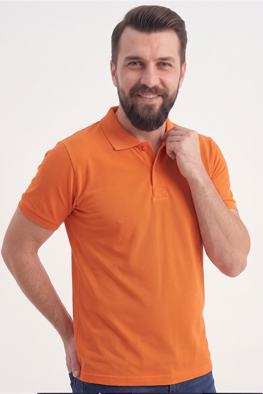Turuncu Polo Yaka Kısa Kol İş Tişörtü Penye Lacoste Kumaş