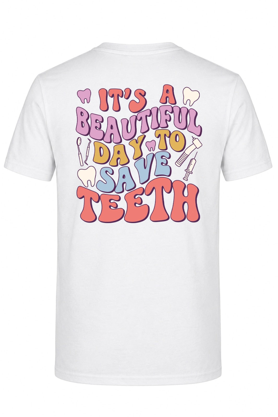 Save Teeth Baskılı Kısa Kol Beyaz Tişört (%100 Pamuk Penye Kumaş)
