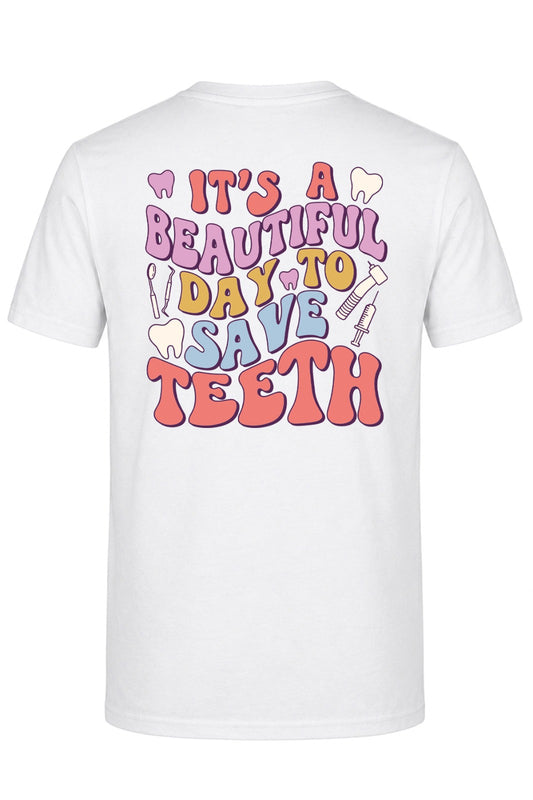 Save Teeth Baskılı Kısa Kol Beyaz Tişört (%100 Pamuk Penye Kumaş)