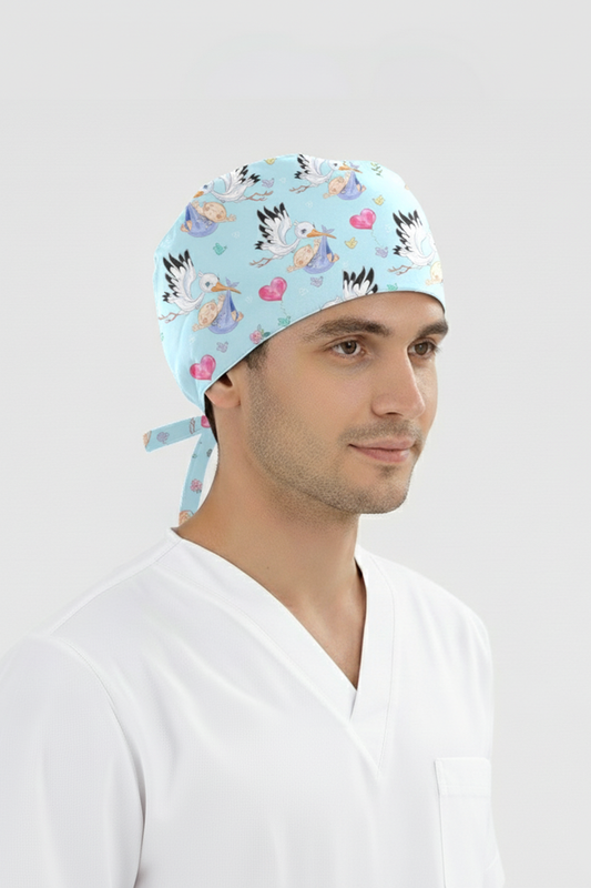 Postacı Leylek Desenli Bone (Cotton Likra Kumaş)