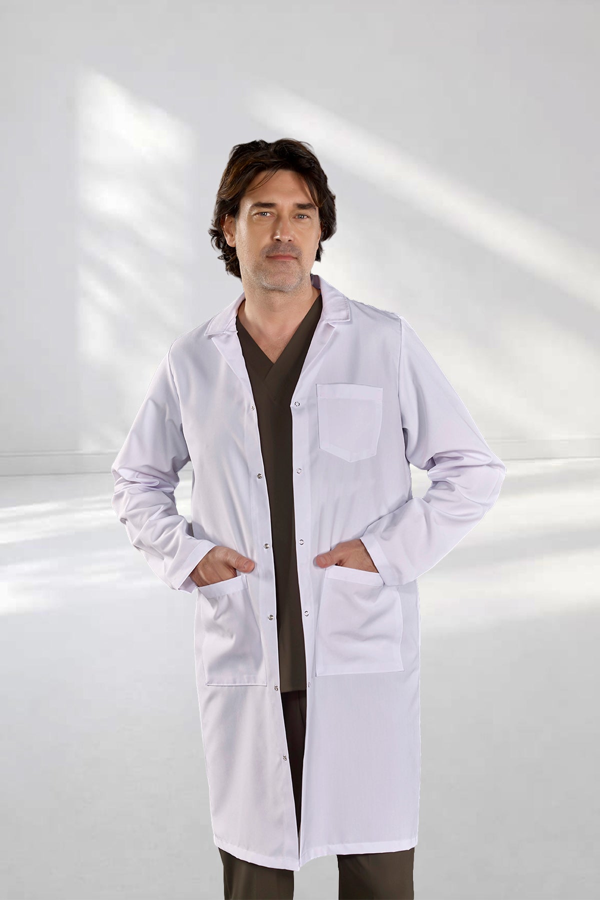 Beyaz Klasik Yaka Erkek Doktor Vizit Önlüğü Alpaka Kumaş