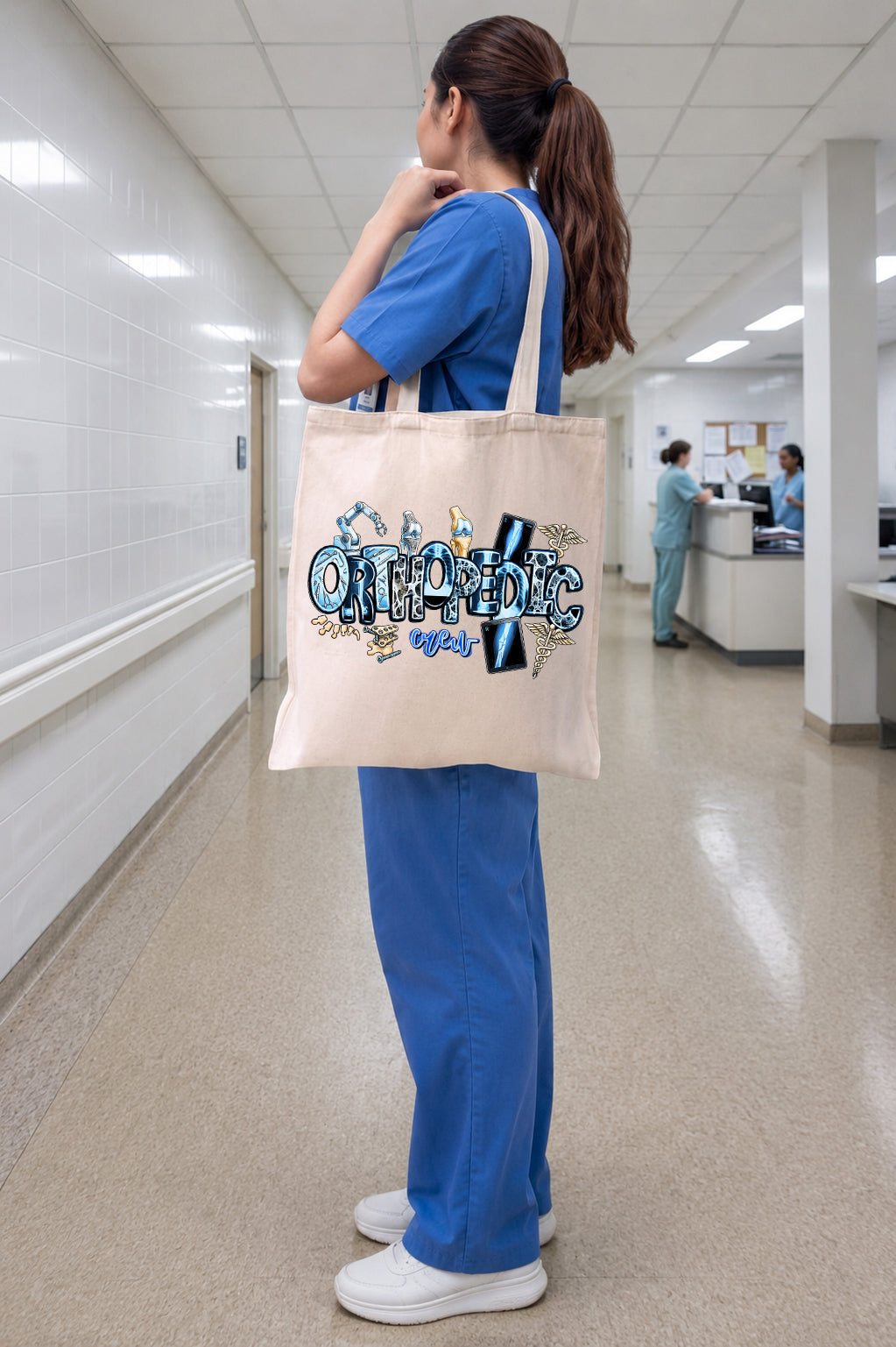 Orthopedic Baskılı Bez Çanta Orta Boy - Krem