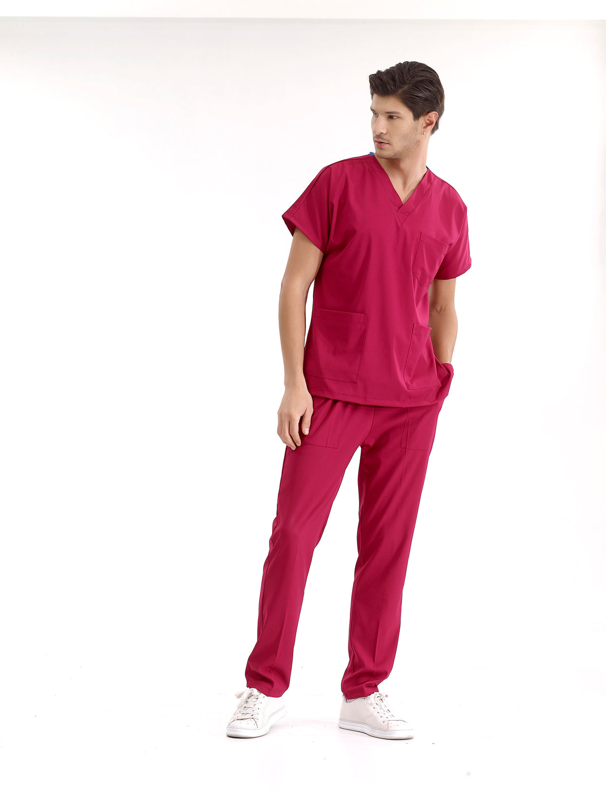 Vişne Dr. Greys Doktor Hemşire Medikal Scrubs Takım Lüks Likralı Kumaş