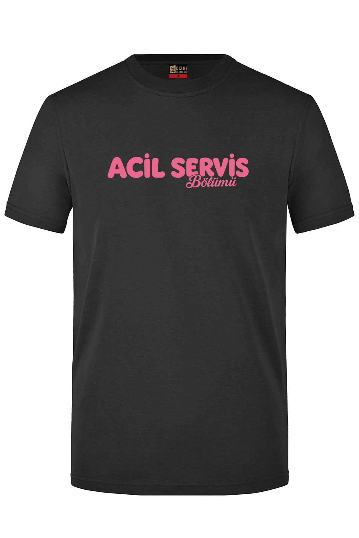 Acil Servis Kafe Baskılı Kısa Kol Siyah Tişört (%100 Pamuk Penye Kumaş)