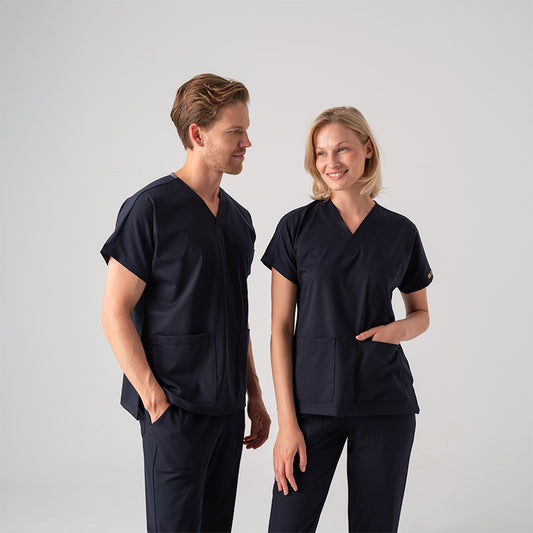 Lacivert Dr. Greys Doktor Hemşire Medikal Scrubs Takım Best Likralı Kumaş