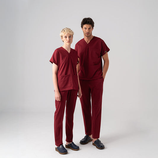 Bordo Dr. Greys Doktor Hemşire Medikal Scrubs Takım Best Likralı Kumaş