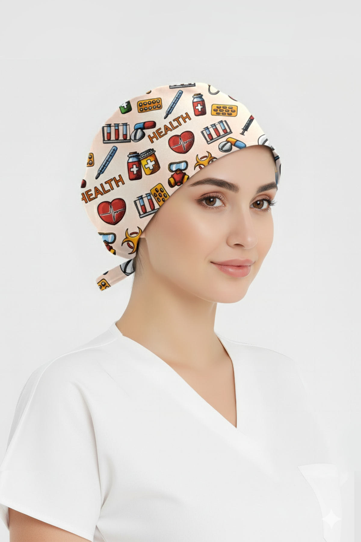 Sağlık Kutusu Desenli Bone (Cotton Likra Kumaş)