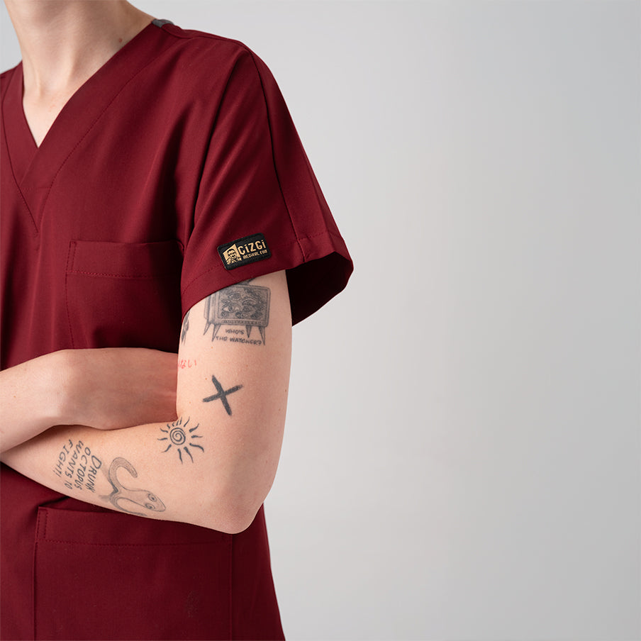 Bordo Dr. Greys Doktor Hemşire Medikal Scrubs Takım Best Likralı Kumaş