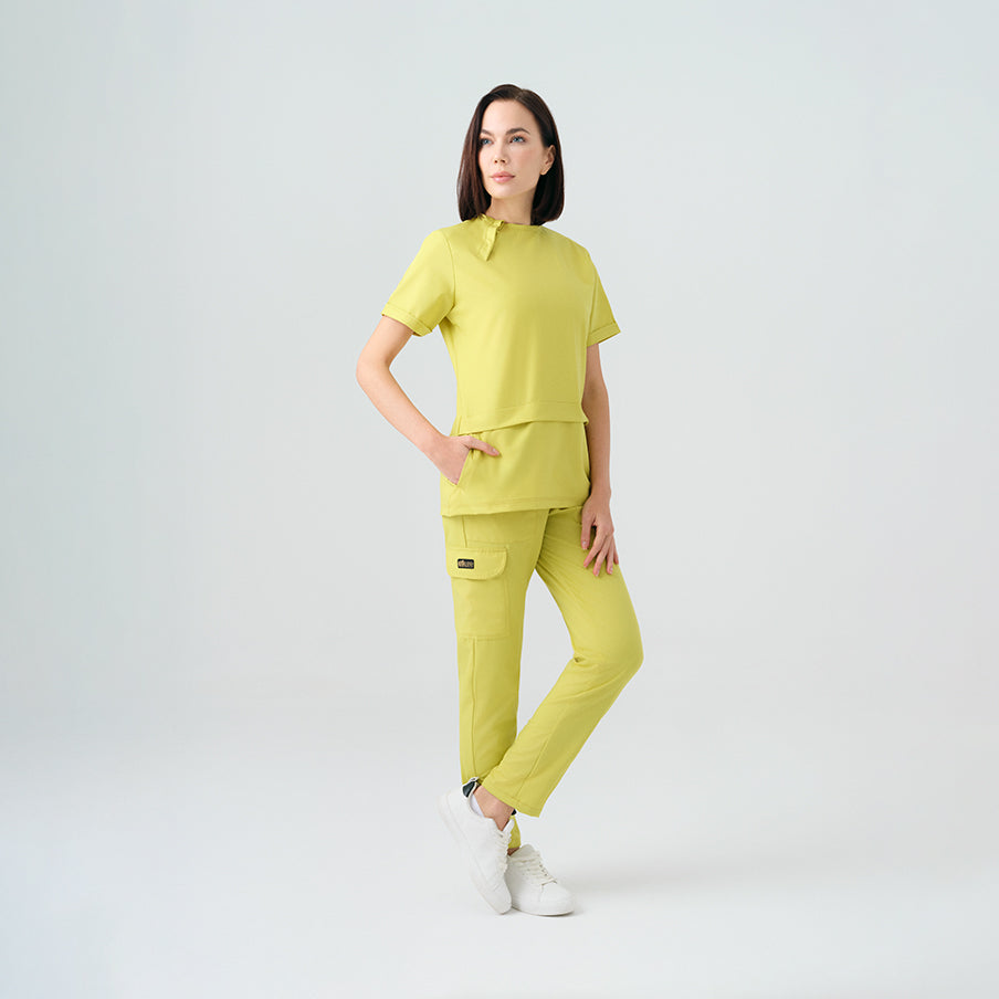 Neon Yeşil Zero Doktor Hemşire Medikal Scrubs Takım Best Likralı Kumaş
