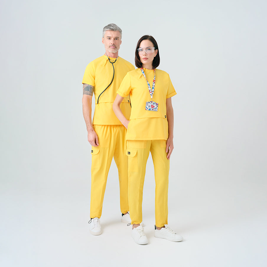 Sarı Zero Doktor Hemşire Medikal Scrubs Takım Best Likralı Kumaş