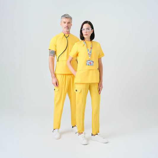 Sarı Zero Doktor Hemşire Medikal Scrubs Takım Best Likralı Kumaş