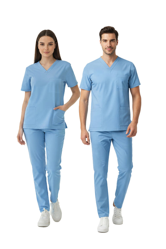 Alaskan Blue Dr. Greys Doktor Hemşire Medikal Scrubs Takım Lüks Likralı Kumaş