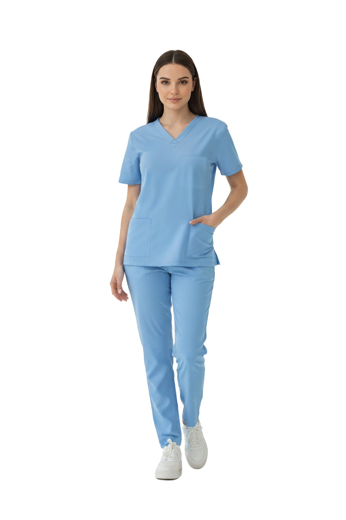 Alaskan Blue Dr. Greys Doktor Hemşire Medikal Scrubs Takım Lüks Likralı Kumaş