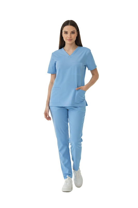 Alaskan Blue Dr. Greys Doktor Hemşire Medikal Scrubs Takım Lüks Likralı Kumaş