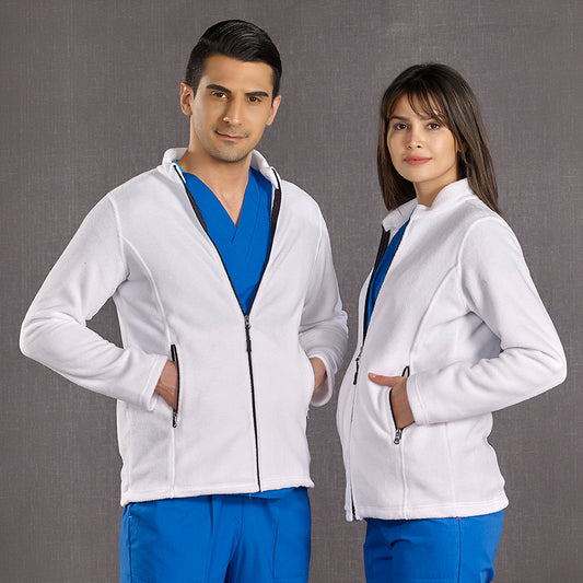 Beyaz Doktor Hemşire Medikal Polar Ceket Polar Kumaş