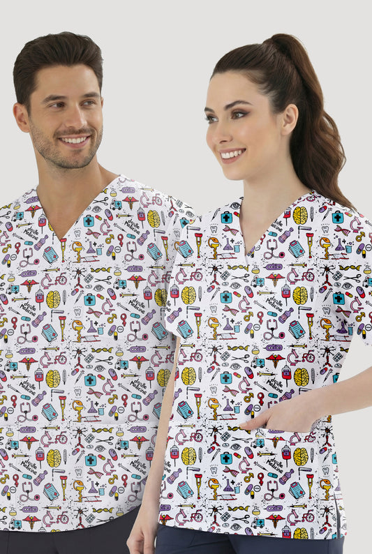 Bilimsel Desenli Tek Üst (Cotton Likra Kumaş)