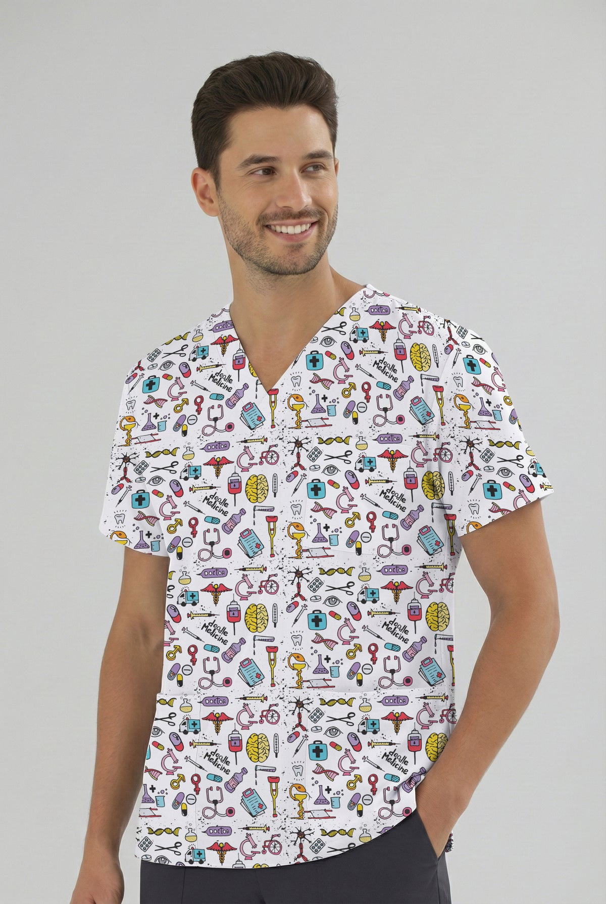 Bilimsel Desenli Tek Üst (Cotton Likra Kumaş)