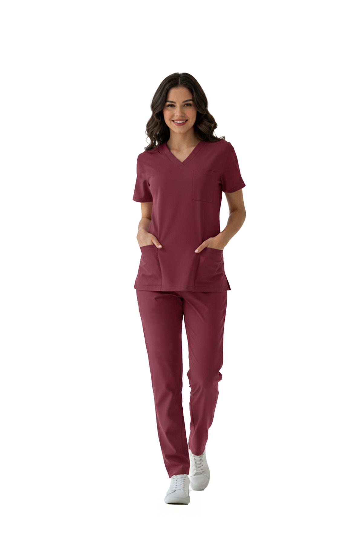 Biking Red Dr. Greys Doktor Hemşire Medikal Scrubs Takım Lüks Likralı Kumaş