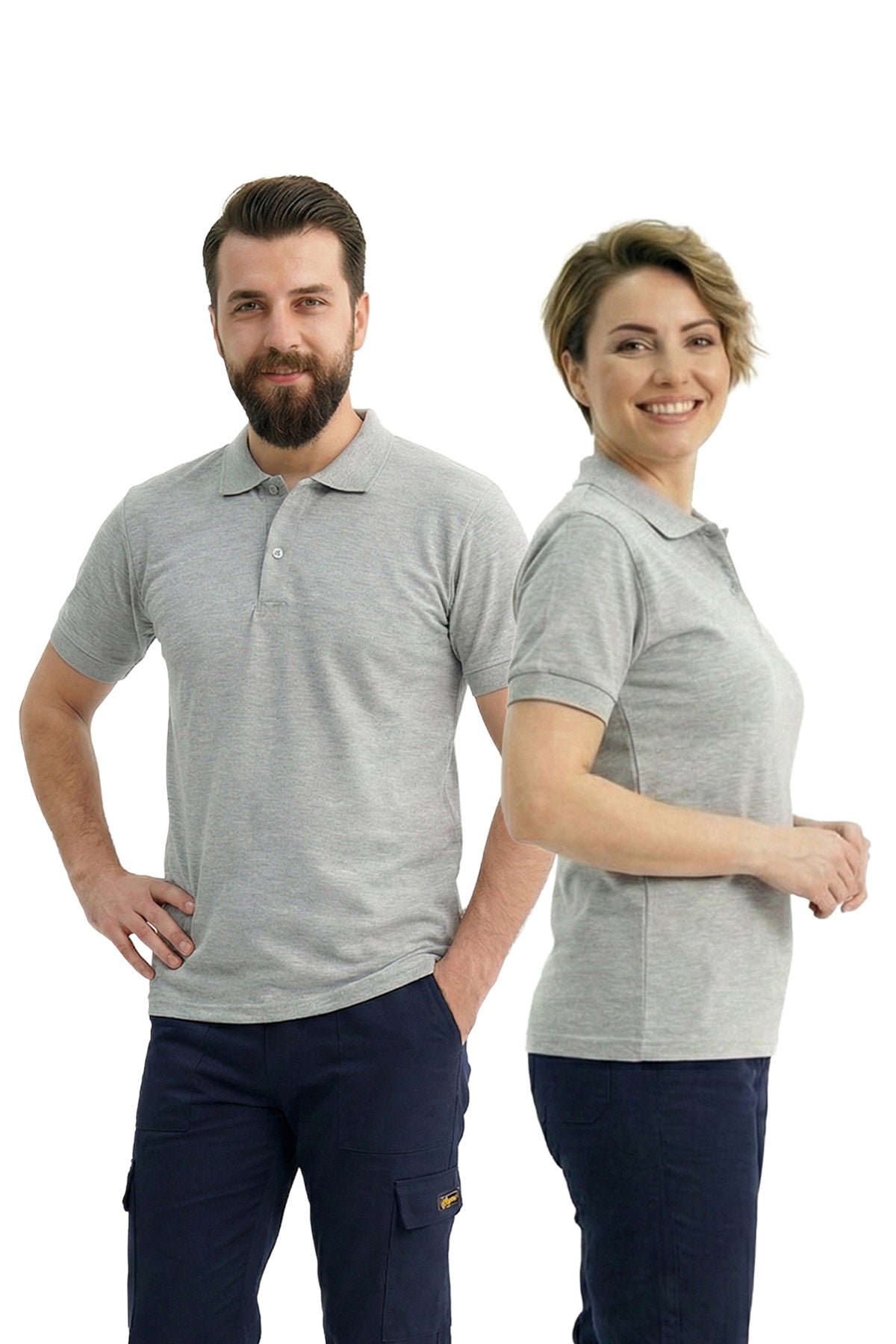 Gri Melanj Polo Yaka Kısa Kol İş Tişörtü Penye Lacoste Kumaş