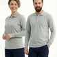 Gri Melanj Polo Yaka Uzun Kol İş Sweatshirtü Penye Lacoste Kumaş