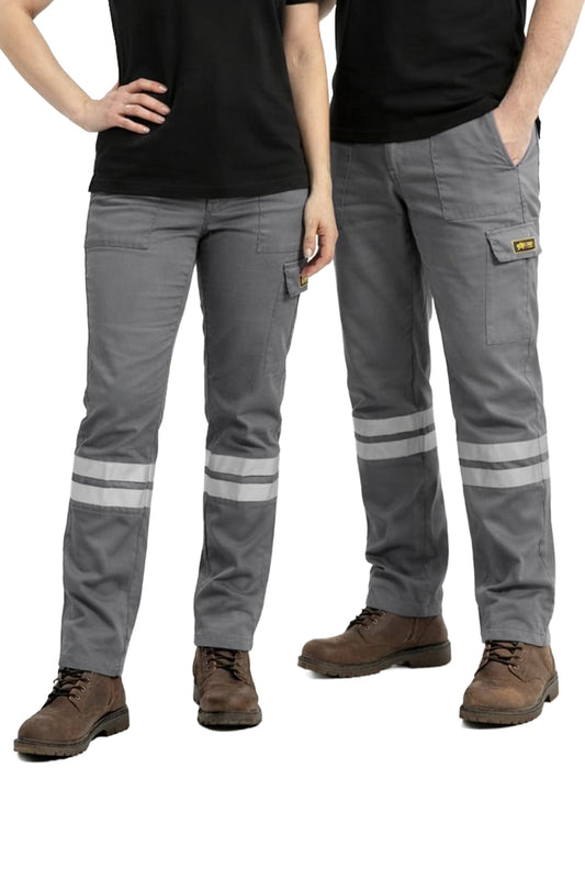 Gri 16/12 Gabardin Kumaş İş Pantolonu-3cm Çift Sıra Reflektörlü