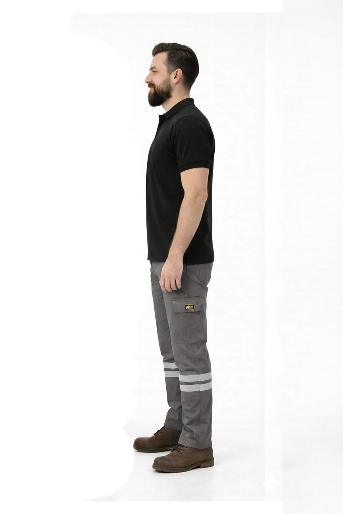 Gri 16/12 Gabardin Kumaş İş Pantolonu-3cm Çift Sıra Reflektörlü