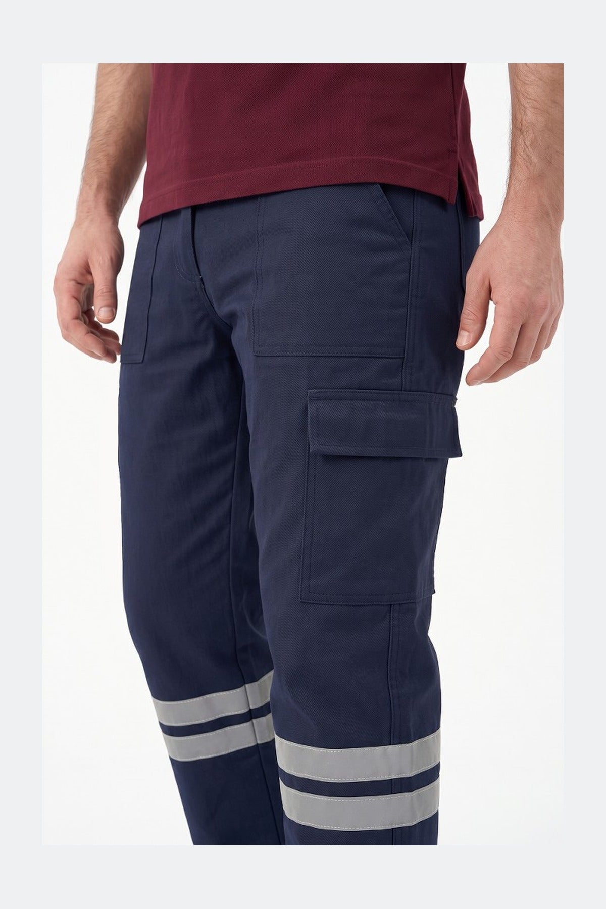Lacivert 7/7 Gabardin Kumaş İş Pantolonu (Kışlık Kalın Kumaş)-3 cm Çift Sıra Reflektörlü