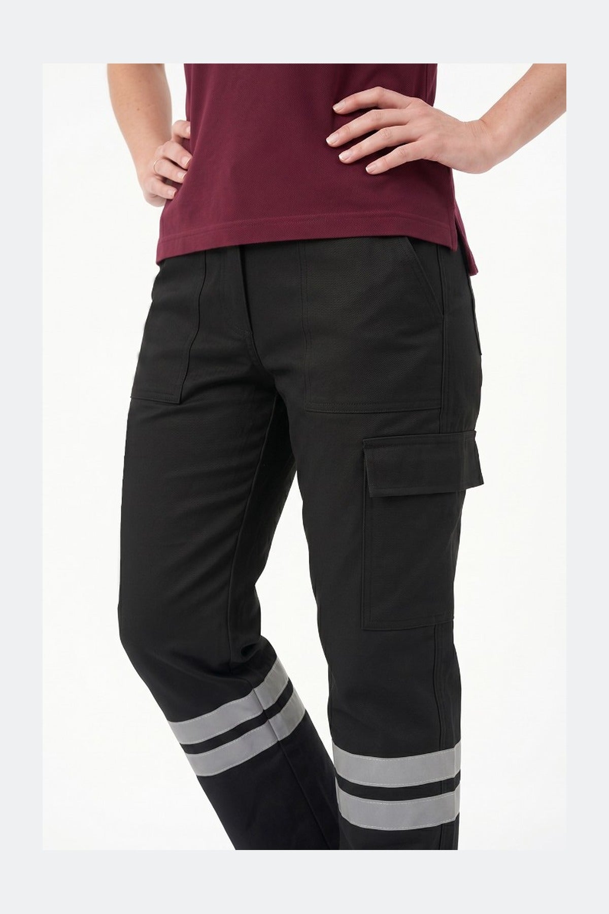 Siyah 7/7 Gabardin Kumaş İş Pantolonu (Kışlık Kalın Kumaş)-3 cm Çift Sıra Reflektörlü