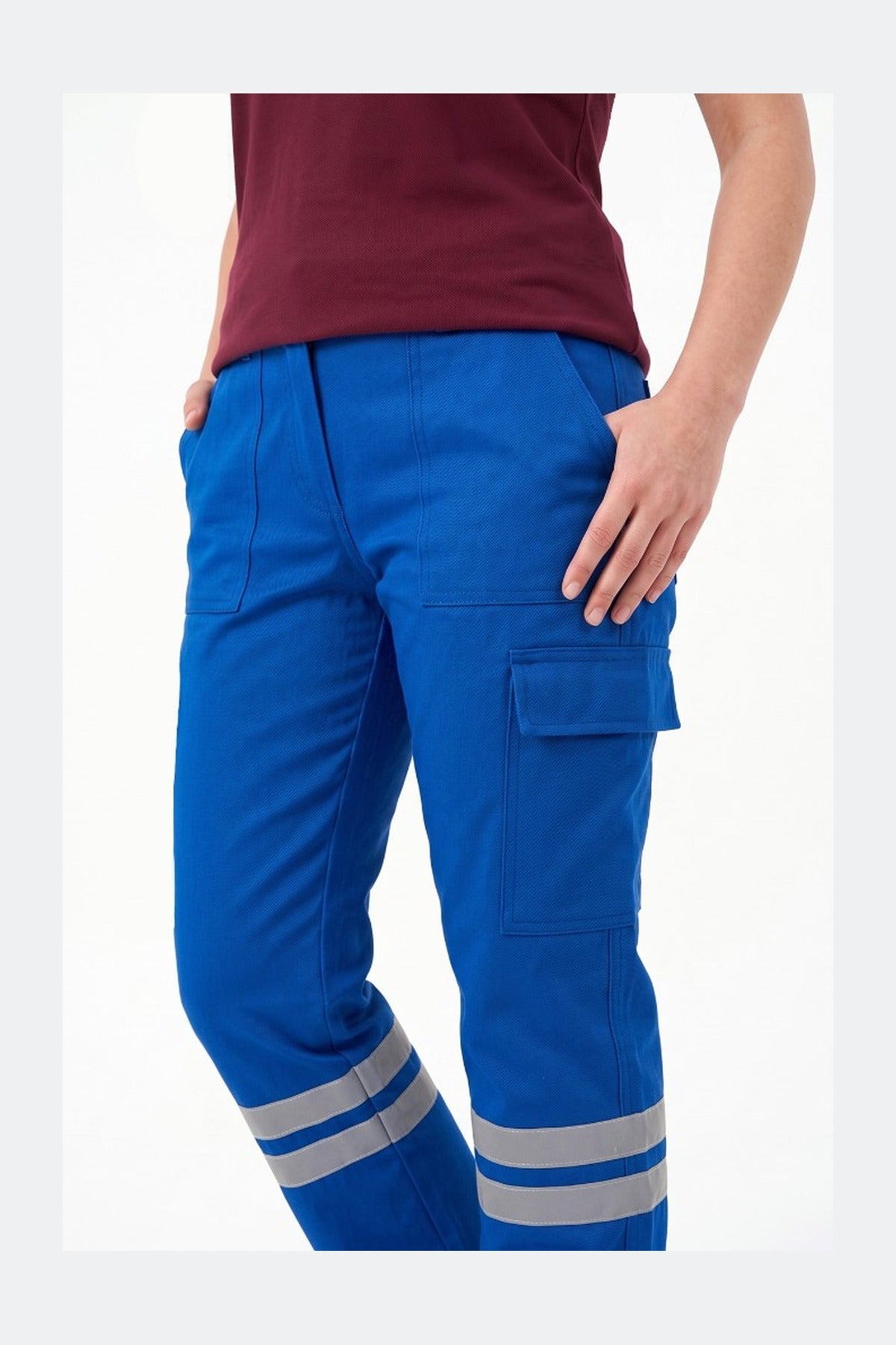 Saks Mavisi 7/7 Gabardin Kumaş İş Pantolonu (Kışlık Kalın Kumaş)-3 cm Çift Sıra Reflektörlü