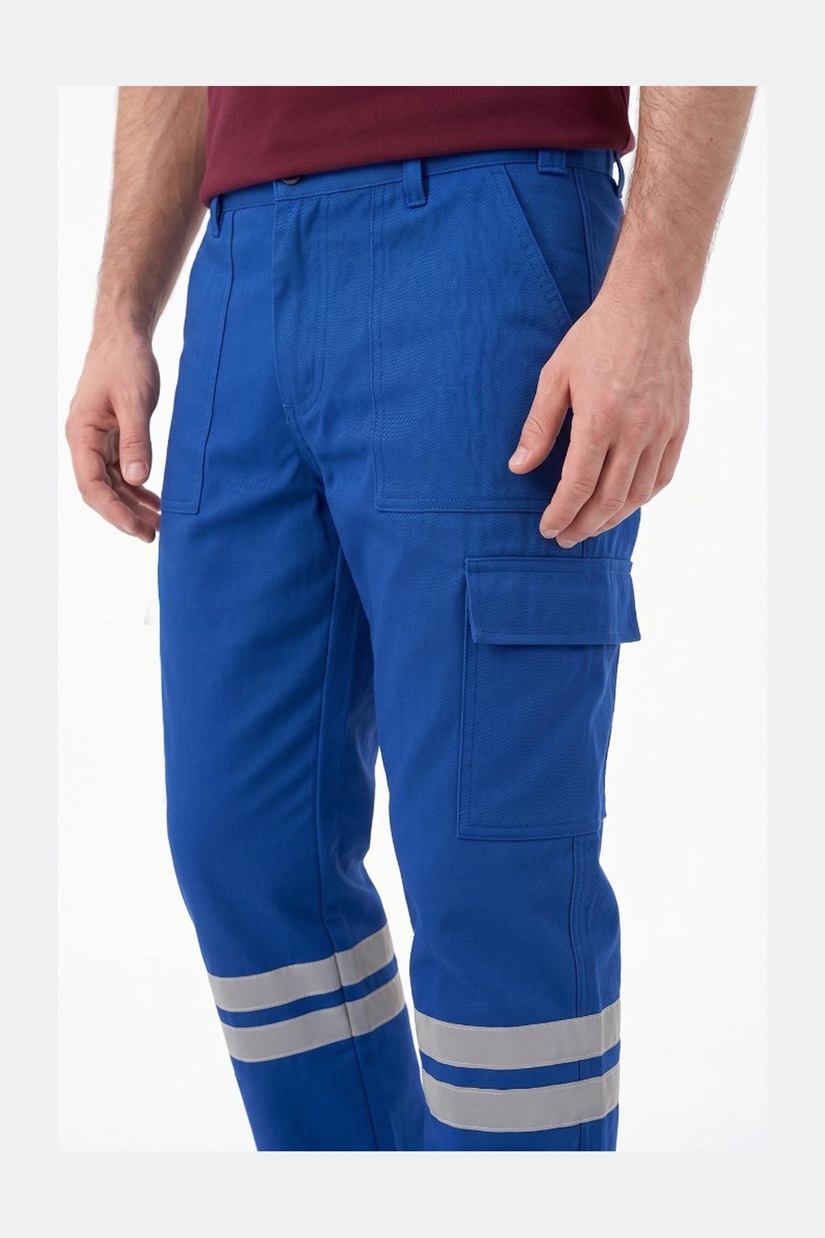 Saks Mavisi 7/7 Gabardin Kumaş İş Pantolonu (Kışlık Kalın Kumaş)-3 cm Çift Sıra Reflektörlü