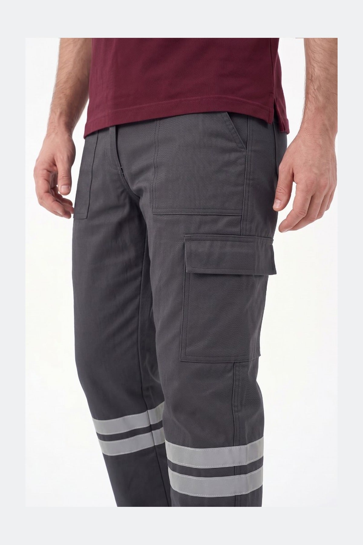 Antrasit 7/7 Gabardin Kumaş İş Pantolonu (Kışlık Kalın Kumaş)-3 cm Çift Sıra Reflektörlü