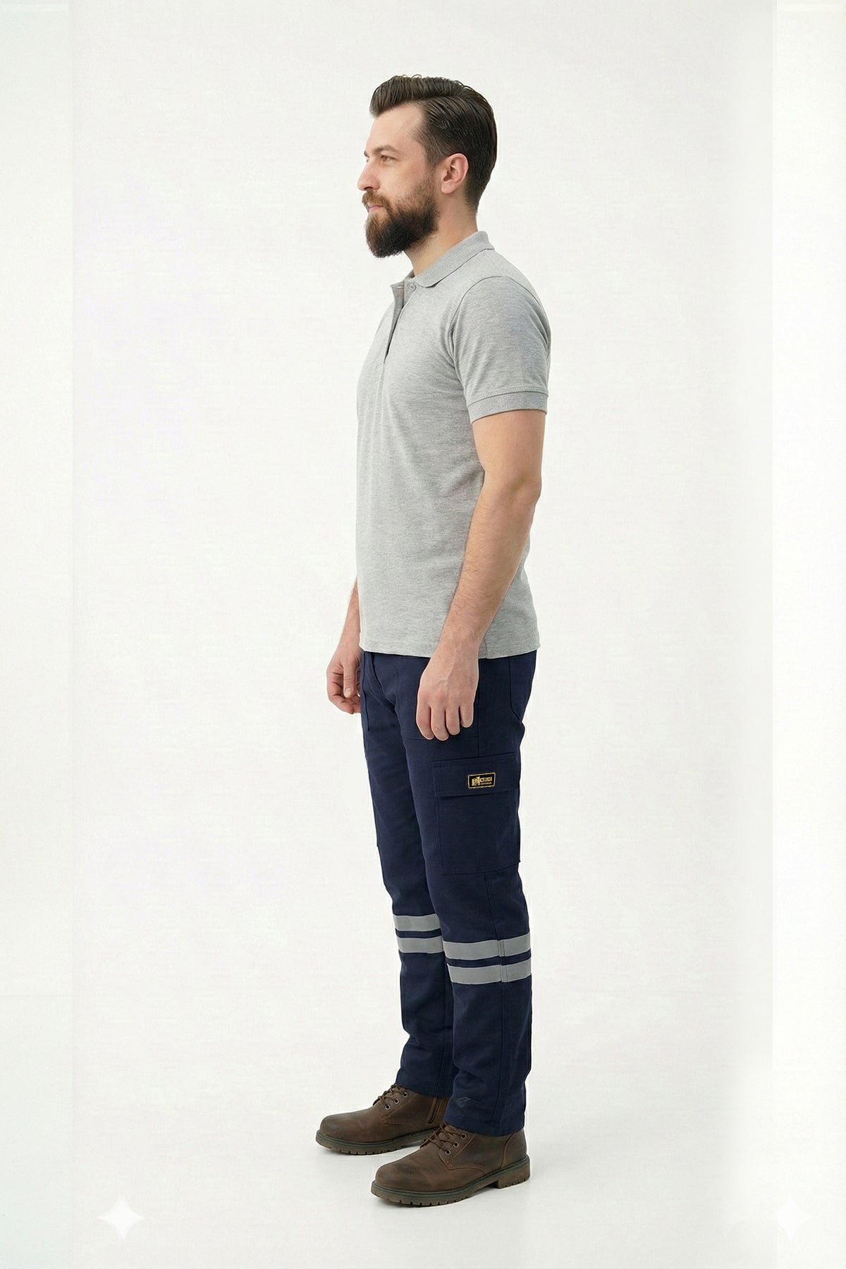 Lacivert 3 Cm Çift Sıra Reflektörlü Likralı Gabardin Kumaş İş Pantolonu