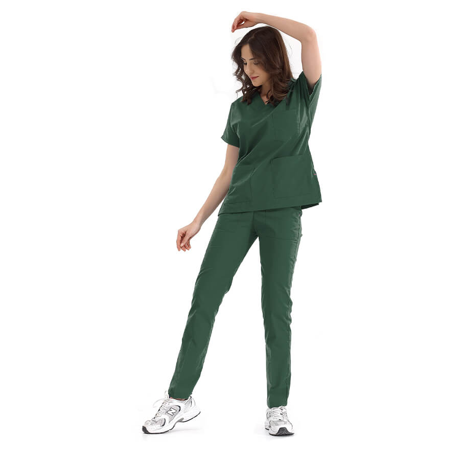 Avcı Yeşili Dr. Greys Doktor Hemşire Medikal Scrubs Takım Lüks Likralı Kumaş