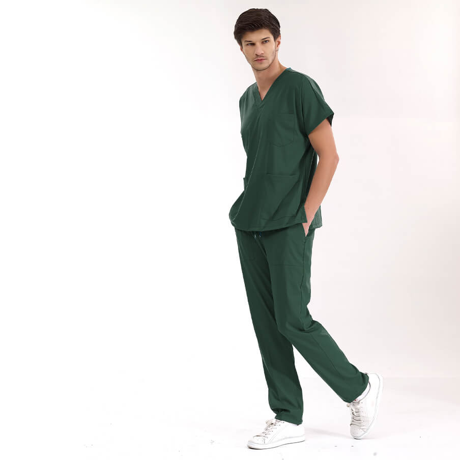Avcı Yeşili Dr. Greys Doktor Hemşire Medikal Scrubs Takım Lüks Likralı Kumaş