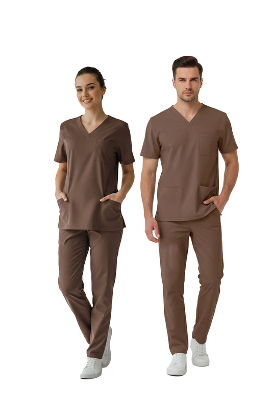 Friar Brown Dr. Greys Doktor Hemşire Medikal Scrubs Takım Lüks Likralı Kumaş