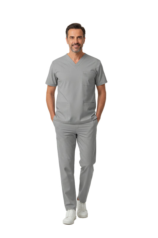 Neutral Gray Dr. Greys Doktor Hemşire Medikal Scrubs Takım Lüks Likralı Kumaş