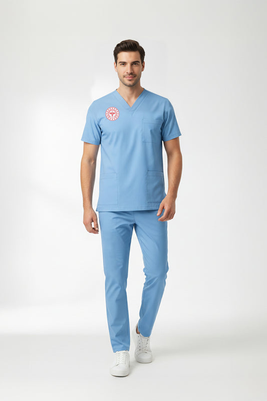 Doktor Ve Hekim Forması Scrubs Likralı Takım Sağlık Bakanlığı Uyumlu-Alaskan Blue
