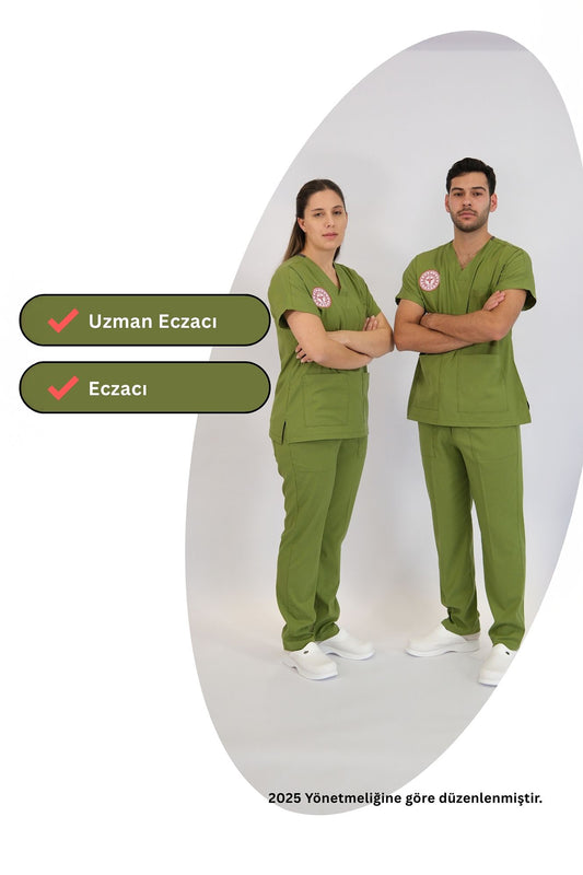 Eczacı Forması Scrubs Likralı Takım Sağlık Bakanlığı Uyumlu-Grasshopper