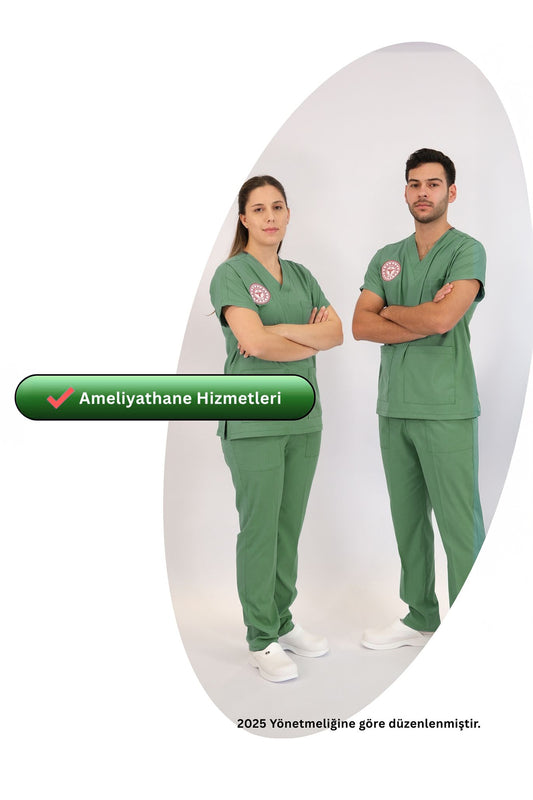 Ameliyathane Forması Scrubs Likralı Takım Sağlık Bakanlığı Uyumlu-Frosty Spruce