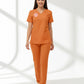 Klinik Destek Forması Scrubs Likralı Takım Sağlık Bakanlığı Uyumlu-Orange Ochre