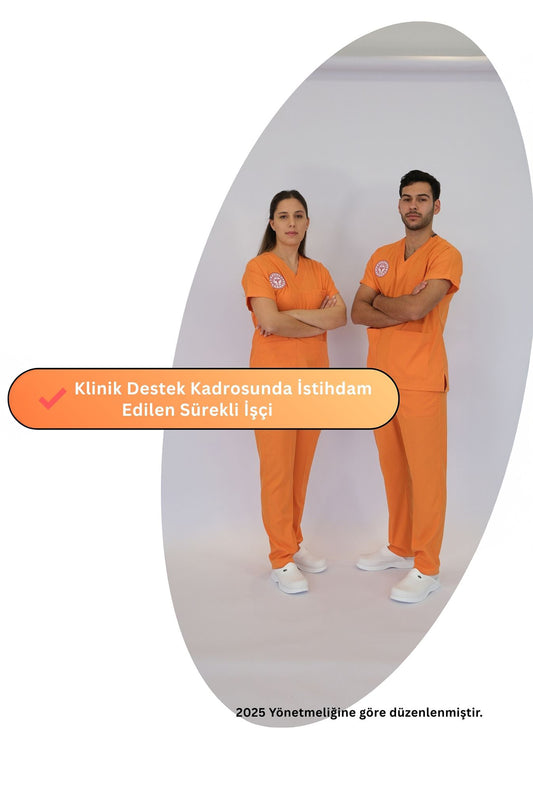 Klinik Destek Forması Scrubs Likralı Takım Sağlık Bakanlığı Uyumlu-Orange Ochre